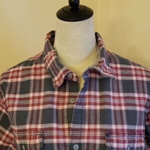 Women's Lee Rose and Gray Plaid Button Down Shirt, Size Large